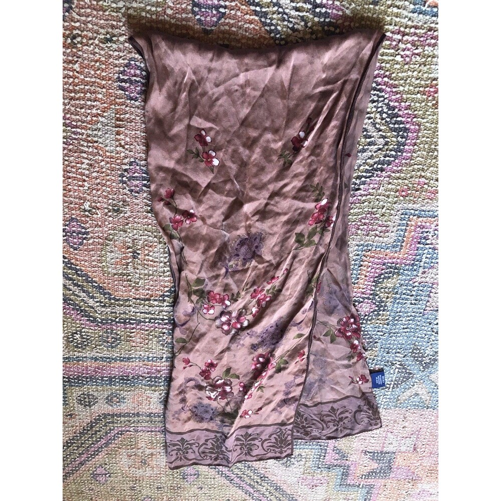 Charter Club Small Floral Vintage 100% Silk Scarf 50x9”